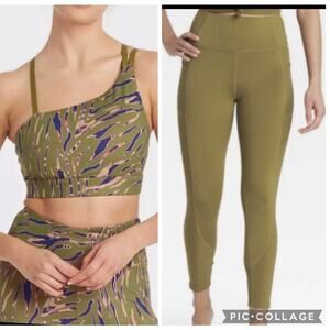 Joy Lab Set, High-Rise 7/8 Leggings olive Green  size: M, Sports Bra size: large